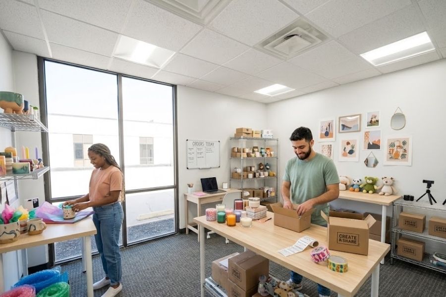 Small ecommerce owners packing away products for shipment