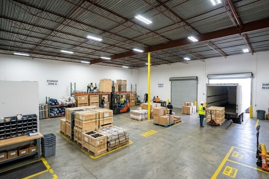 A manufacturing company using this space for loading a truck and storing products